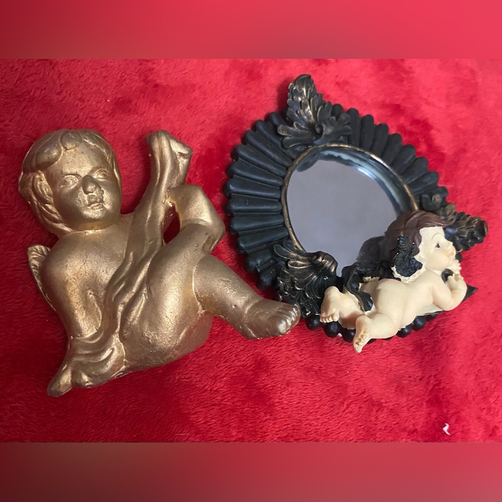 Vintage Gold and Black Angel Wall Decor Set